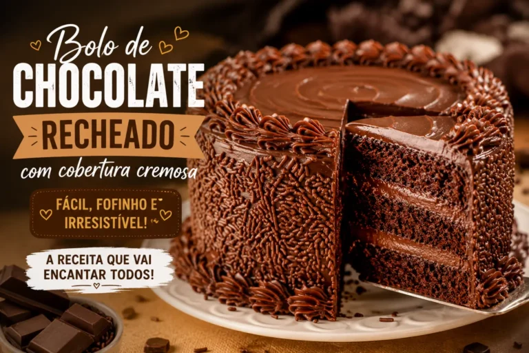 Bolo de Chocolate Recheado com Cobertura Cremosa e Muito Granulado