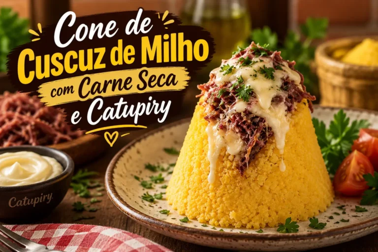 Cone de Cuscuz de Milho com Carne Seca e Catupiry