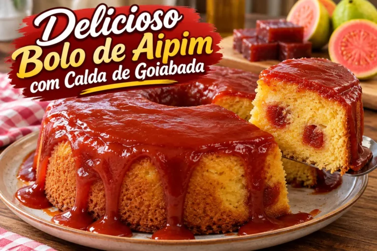 Bolo de Aipim com Calda de Goiabada